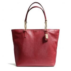 Coach Madison Bag North/South Large Tote Pebbled Leather in Scarlet Red Purse